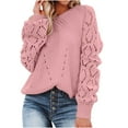 thumbnail image 1 of Plus Size Sweater Tops On Seasonal Women's Solid Hollow Out Pullover Long Sleeve Sweater Pink 10(XL), 1 of 9