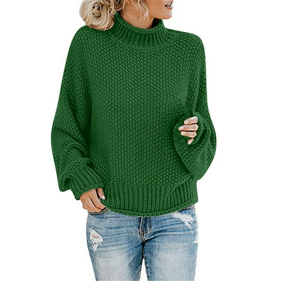 Plus Size Sweaters For Women Knitted Sweater Clothing Thick Thread High Neck Pullover Women Women's Pullover Sweater ,Green