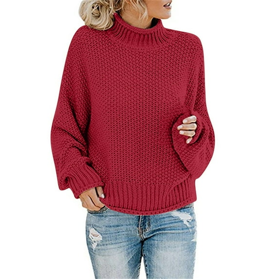 Plus Size Sweaters For Women Knitted Sweater Clothing Thick Thread High Neck Pullover Women Women's Pullover Sweater ,Red