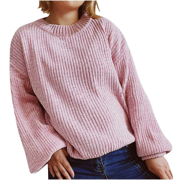 Plus Size Sweaters For Women Sevevn Women's Loose Casual Solid Color Lantern Sleeve Pullover Knitted Sweater
