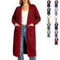 thumbnail image 1 of Plus Size Sweaters For Women Women's Long Knee Length Pocket Sweater Cardigan For Winter Red XXL, 1 of 6