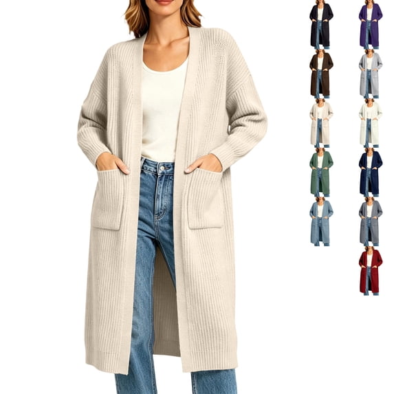 Plus Size Sweaters For Women Women's Solid Color Long-Sleeve Pocket Cardigan Sweater Beige XXXXL