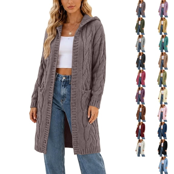 Plus Size Sweaters For Women Women's Casual Solid Outfits Knit Open Front Hooded Sweaters Long Sleeve Cardigan Outerwear Coats With Pocket Rose Gold XL