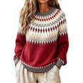 thumbnail image 1 of Plus Size Sweaters for Women Fair Isle Knit Long Sleeve Crew Neck Pullover Vintage Geometric Loose Fit Casual Fall Winter Sweater Tops, 1 of 5