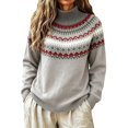 thumbnail image 1 of Plus Size Sweaters for Women Fair Isle Knit Long Sleeve Crew Neck Pullover Vintage Geometric Loose Fit Casual Fall Winter Sweater Tops, 1 of 5