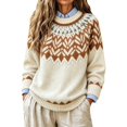 thumbnail image 1 of Plus Size Sweaters for Women Fair Isle Knit Long Sleeve Crew Neck Pullover Vintage Geometric Loose Fit Casual Fall Winter Sweater Tops, 1 of 5