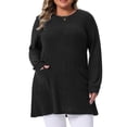 thumbnail image 1 of Agnes Orinda Plus Size Sweaters for Women Round Neck Long Sleeve Ribbed Knit Loose Pocket Pullover Top 2X Black, 1 of 6