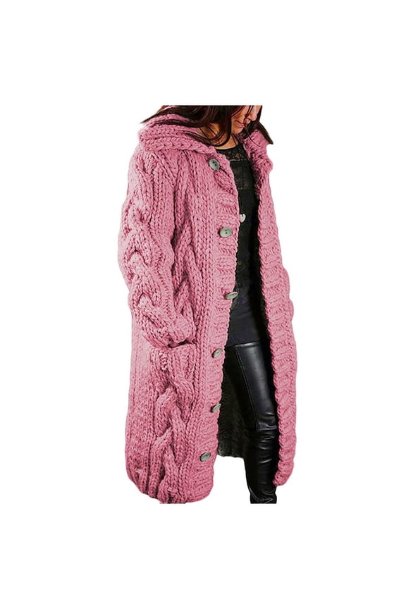 Plus Size Sweaters for Women Turn Down Collar Ladies Cable Knit Cardigan Sweaters Knee Length Knitted Open Front Coat
