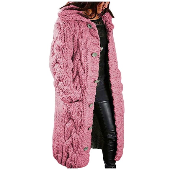 Plus Size Sweaters for Women Turn Down Collar Ladies Cable Knit Cardigan Sweaters Knee Length Knitted Open Front Coat