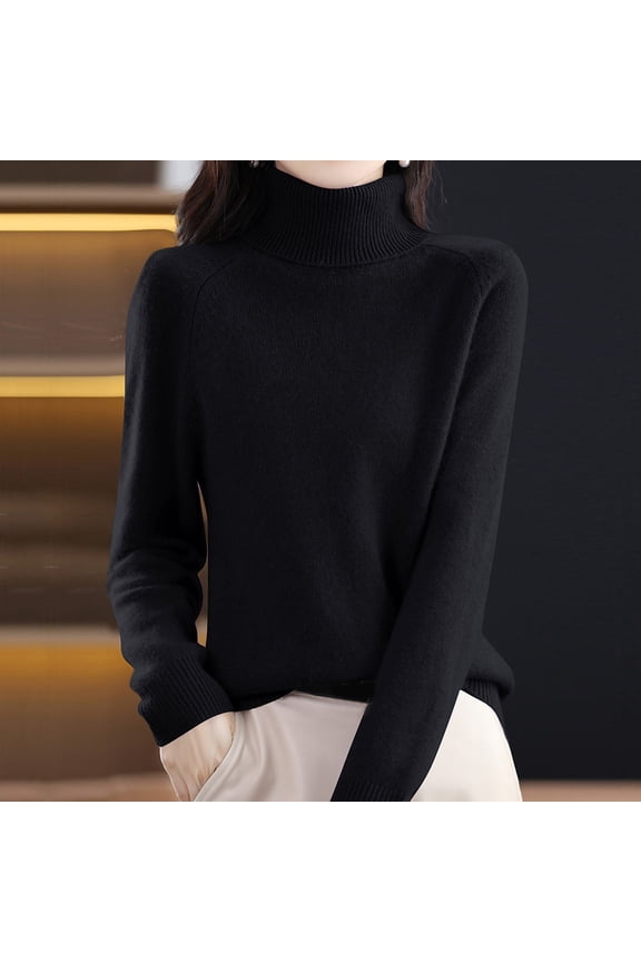 Plus Size Sweaters for Women Winter Fall Clothes New Turtleneck Sweater Slim-fit Thick Knitted Sweater Black