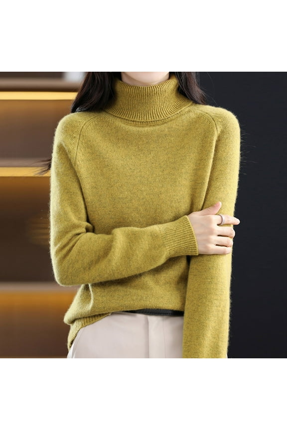Plus Size Sweaters for Women Winter Fall Clothes New Turtleneck Sweater Slim-fit Thick Knitted Sweater Yellow