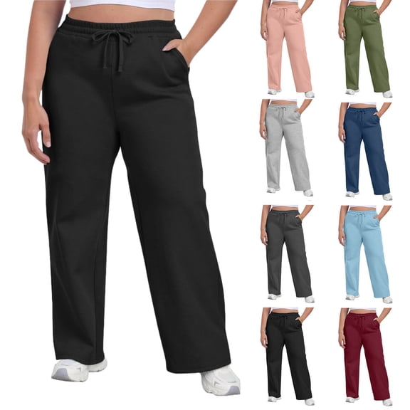 Plus Size Sweatpants for Women with Pockets Elastic Waist with Drawstring Pants Pants for Women Joggers Pants Casual Soft Sweatpants Lounge Pants on Clearance
