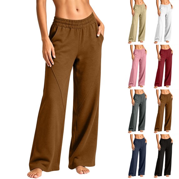 Plus Size Sweatpants for Women Baggy Casual Straight-Leg Full Length Solid Loose And Tight Waist Wide Leg Fleece Lounge Sweatpants Relaxed Fit