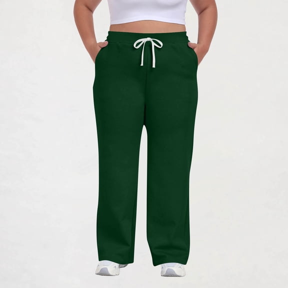 Plus Size Sweatpants for Women Baggy Drawstring High Waist Workout Gym Jogger Wide Leg Athletic Pants with Pockets Green 4XL