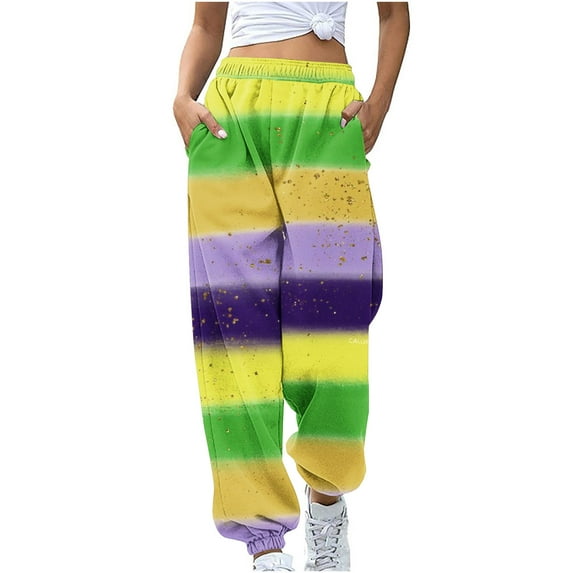 Plus Size Sweatpants for Women Cute Fashion Color Block Patchwork Loose Joggers Elastic Waisted Unisex Holiday Pants(Purple,L)