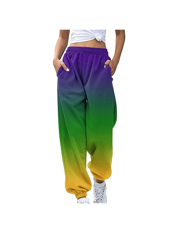 Plus Size Sweatpants for Women Cute Fashion Color Block Patchwork Loose Joggers Elastic Waisted Unisex Holiday Pants (Purple,S)