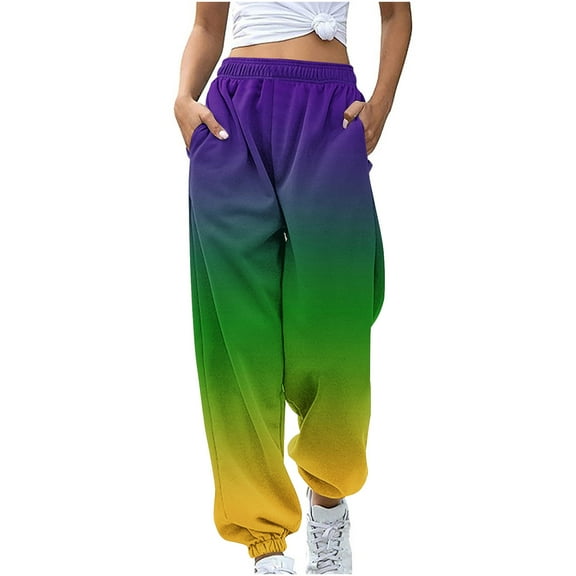 Plus Size Sweatpants for Women Cute Fashion Color Block Patchwork Loose Joggers Elastic Waisted Unisex Holiday Pants (Purple,XL)