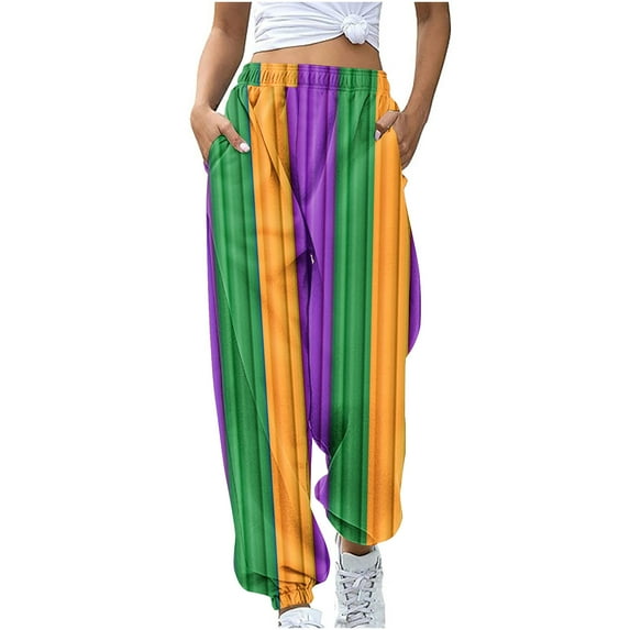Plus Size Sweatpants for Women Cute Fashion Color Block Patchwork Loose Joggers Elastic Waisted Unisex Holiday Pants(Purple,XXXL)