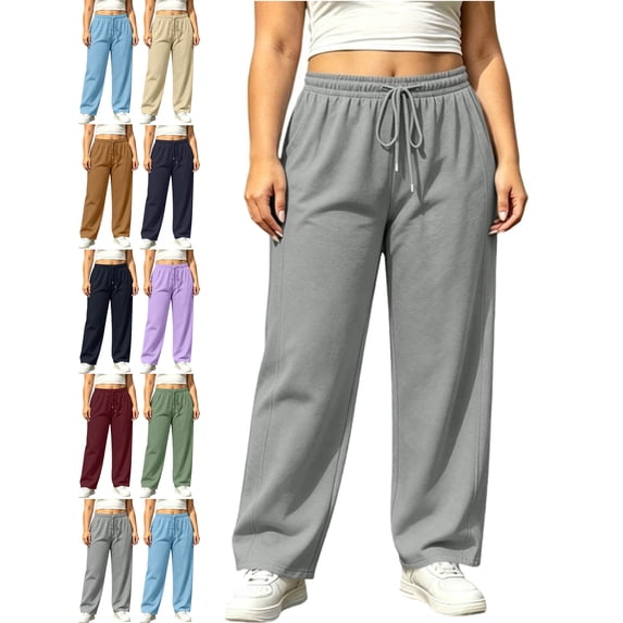 Plus Size Sweatpants for Women Elastic Drawstring Waist Loose Fit Casual Workout Lounge Fall Winter Everyday Pants with Pockets