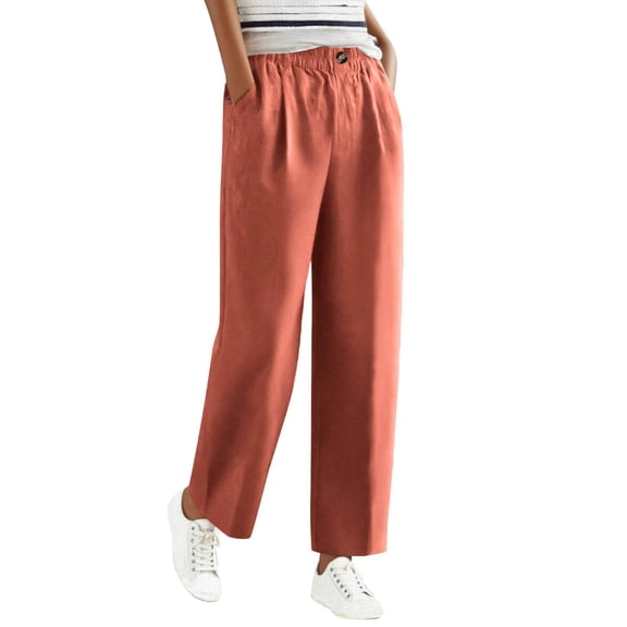 Plus Size Sweatpants for Women Elastic High Waist Casual Lightweight Comfy Trousers With Pocket Straight Leg Pants Orange S-3XL