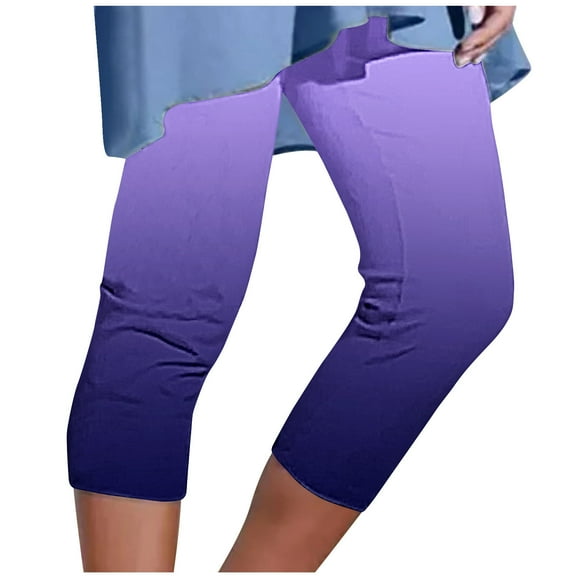 Plus Size Sweatpants for Women Summer Athletic Elastic Waist Print Capri Pants Tight Stretch Slimming Yoga Pants, Purple, XXL