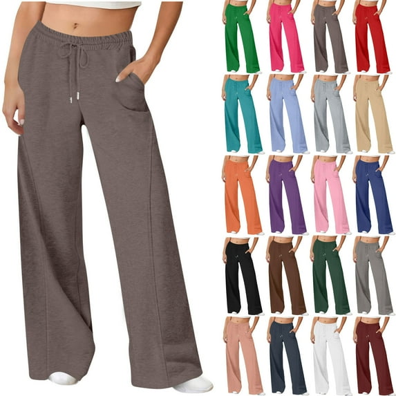 Plus Size Sweatpants for Womens High Waist Solid Color Casual Straight Leg Wide Leg Drawstring Pocket Sweatpants Long Pants