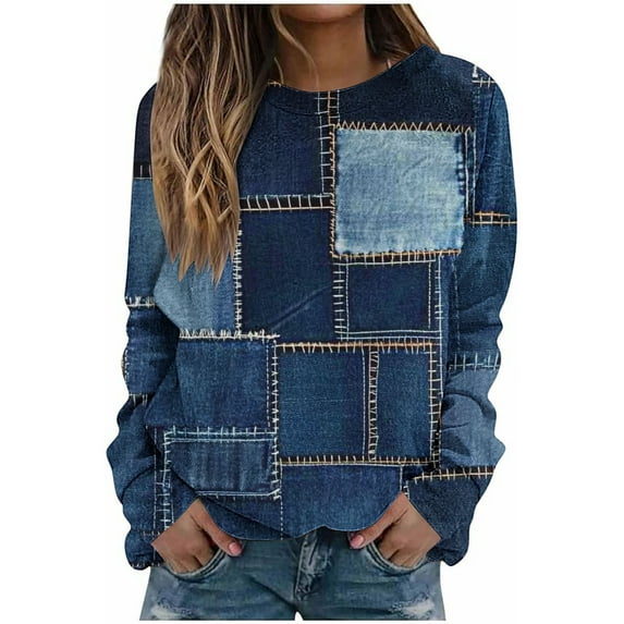 Plus Size Sweatshirt for Women Vintage Plaid Print Hoodless Shirts Crewneck Comfy Trendy Long Sleeve Tunic Pullover