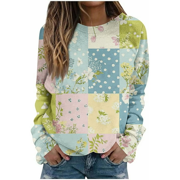 Plus Size Sweatshirt for Women Vintage Plaid Print Hoodless Shirts Crewneck Comfy Trendy Long Sleeve Tunic Pullover