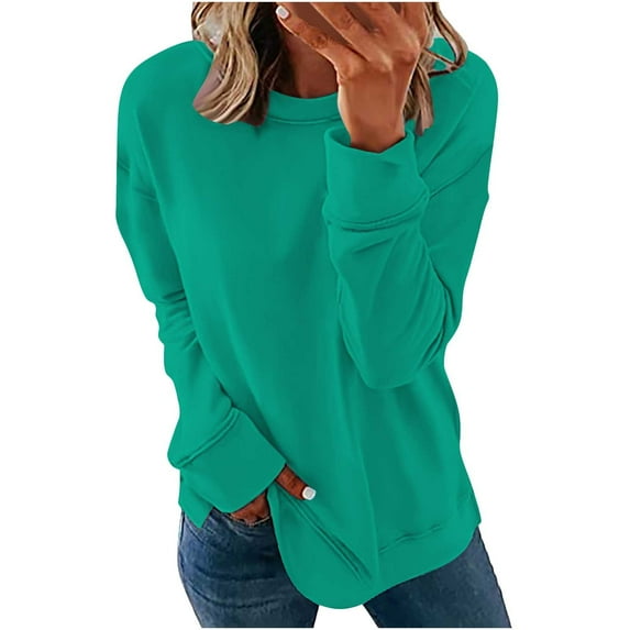 DDAPJ pyju Plus Size Sweatshirts for Women Fall Fashio Round Neck Drop Shoulder Pullover Long Sleeve Solid Sweatshirt Thin Blouses Relaxed Fit Lightweight Tops