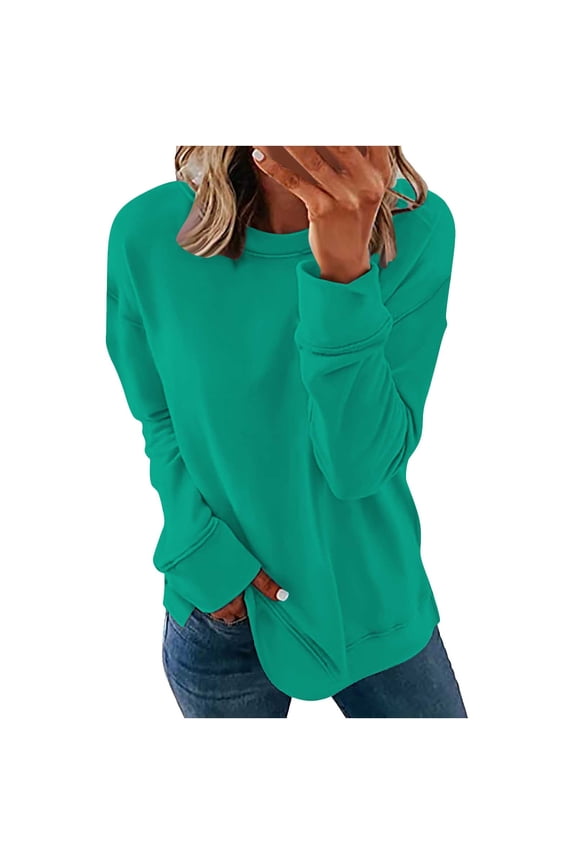 Lightweight Crewneck Sweatshirts for Women Drop Shoulder Long Sleeve Pullover Tees Solid Casual Athletic Sweatshirt