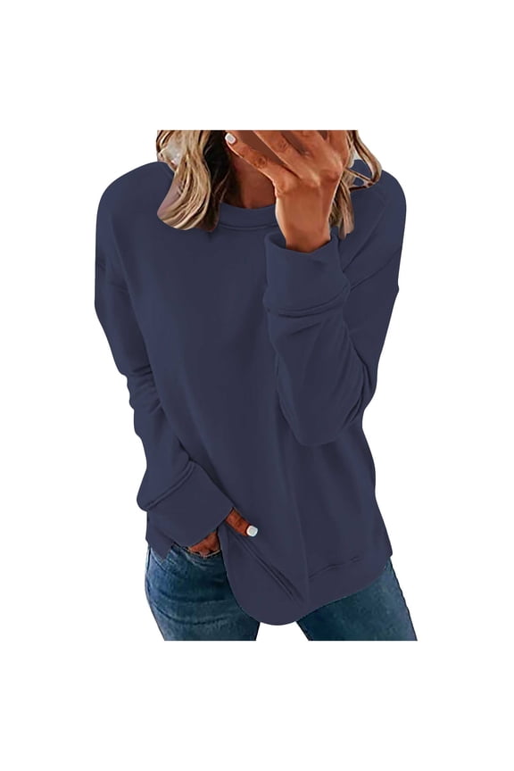 Lightweight Crewneck Sweatshirts for Women Drop Shoulder Long Sleeve Pullover Tees Solid Casual Athletic Sweatshirt