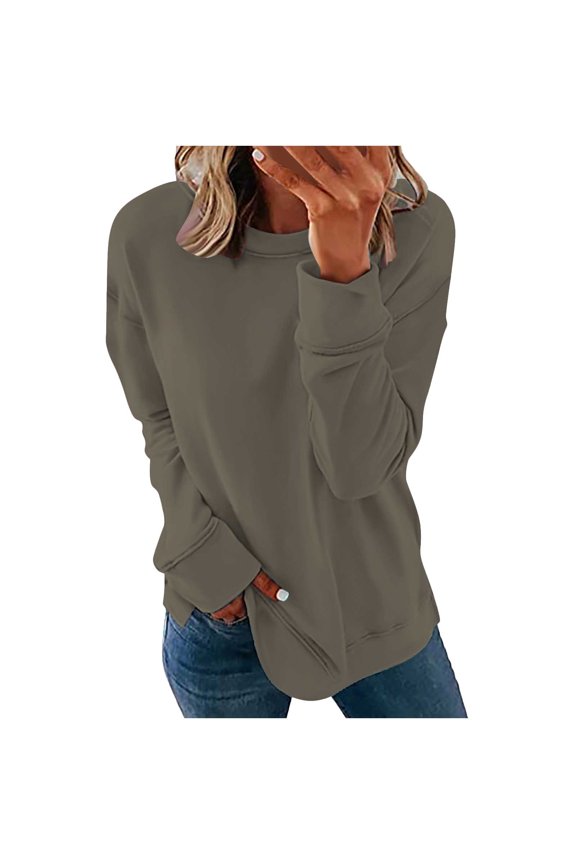 Lightweight Crewneck Sweatshirts for Women Drop Shoulder Long Sleeve Pullover Tees Solid Casual Athletic Sweatshirt