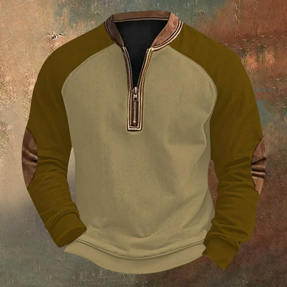 Plus Size Sweatshirts for Men Big & Tall S-5X Long Sleeve Fleece Lined Shirts with Zipper Crewneck Pullover Color Block Thermal Warm Sweatshirt Tops