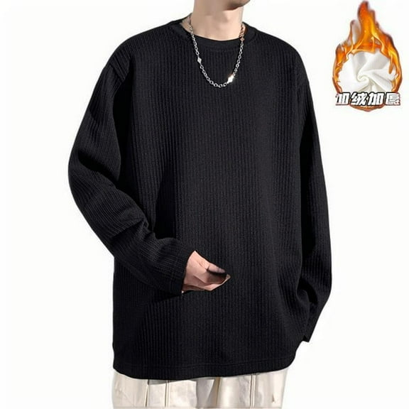 Plus Size Sweatshirts for Men Fleece Lined Big & Tall M-5X Long Sleeve Shirts Pullover Solid Color Thermal Warm Casual Basic Crewneck Sweatshirt Tops