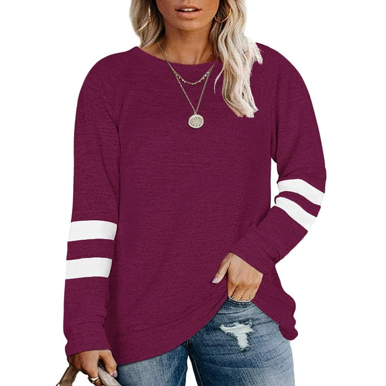 Plus Size Sweatshirts for Women Color block Crewneck Tunic Striped Tops Long Sleeve Shirts for Leggings Walmart