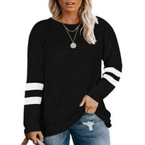 Plus Size Sweatshirts for Women Color block Crewneck Tunic Striped Tops Long Sleeve Shirts for Leggings
