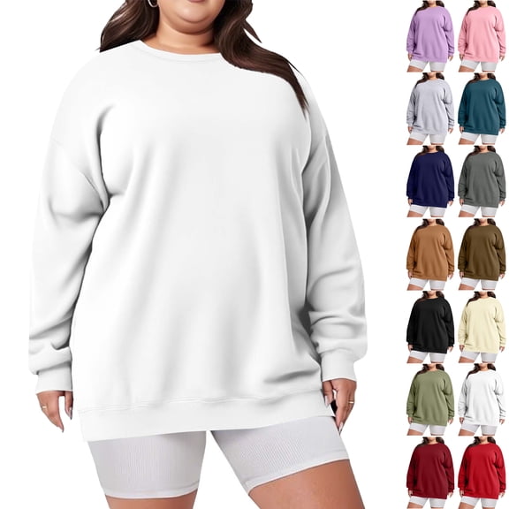 Plus Size Sweatshirts for Women Oversized Hoodless Fleece Crew Neck Long Sleeve Tops Loose Fall Outfits Winter Clothes Sweatshirt