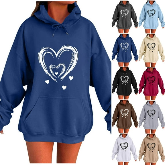 Plus Size Sweatshirts for Womens Pullover Fashion Casual Ladies Printed Long Sleeve Tops Blouse Hooded Sweatshirts