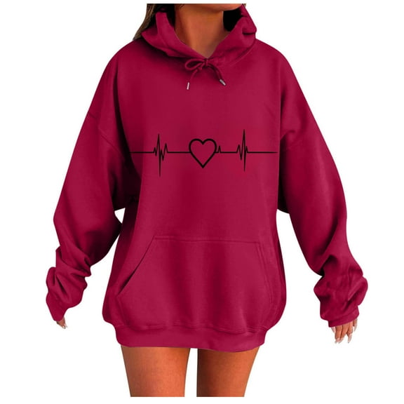Plus Size Sweatshirts for Womens Pullover Fashion Casual Ladies Printed Long Sleeve Tops Blouse Hooded Sweatshirts