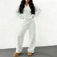 thumbnail image 1 of Plus Size Sweatsuit Fashion Women Striped Knit Loungewear Outfits Long Sleeve Sweater Tops Long Pants Casual Sets Green XXL, 1 of 9