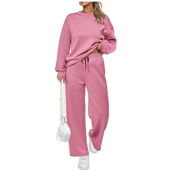 Plus Size Sweatsuits Set for Women 2 Piece Tracksuit Fall Outfit Pullover and Sweatpants with Pockets Pink XXXXL