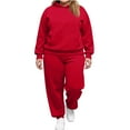 thumbnail image 1 of Plus Size Sweatsuits Set for Women 2 Piece Velour Tracksuit Fall Outfit Pullover Hoodie and Sweatpants with Pockets Red L, 1 of 3