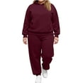 thumbnail image 1 of Plus Size Sweatsuits Set for Women 2 Piece Velour Tracksuit Fall Outfit Pullover Hoodie and Sweatpants with Pockets Wine XL, 1 of 3