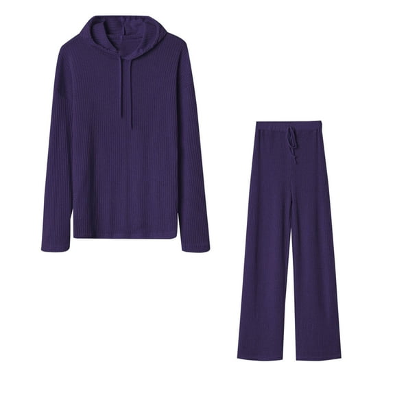 Plus Size Sweatsuits Women's 2 Piece Outfits Long Sleeve Knit Sweater Hooded Tops Wide Leg Pants Loungewear Sets Tracksuits 2 Piece Travel Suit Set S-147 Purple XXL