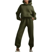 HXSHGDSN Plus Size Sweatsuits for Women 2 Piece Outfits Long Sleeve Hoodie Sweatshirt Jogger Pants Casual Solid Tracksuit Sets,Army Green,2XL
