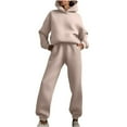 thumbnail image 1 of Plus Size Sweatsuits for Women 2 Piece Outfits Long Sleeve Hoodie Sweatshirt Jogger Pants Casual Solid Tracksuit Sets,Beige,L, 1 of 5