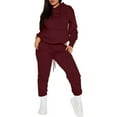 thumbnail image 1 of Plus Size Sweatsuits for Women 2 Piece Outfits Lounge Hoodies with Pocket High Waisted Jogger Pants Travel Tracksuit Wine L, 1 of 2