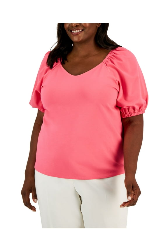 Plus Size Sweetheart-Neck Puff Sleeve Top Camellia 0X