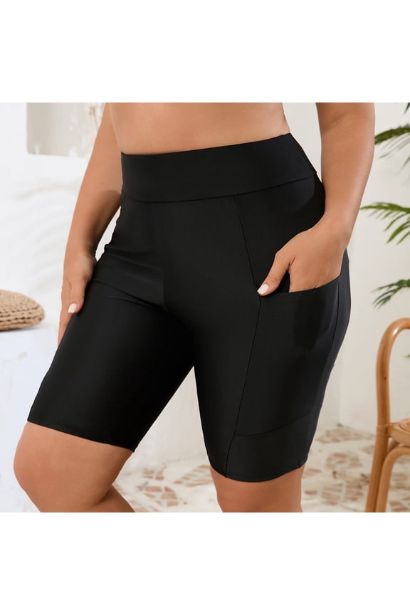 Plus Size Swim Bottom with Pockets Waterproof High Waisted Bikini Brief Stretchy Knee Length Tankini Bottom