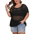 thumbnail image 1 of Plus Size Swim Cover Up for Women Summer Mesh Crochet Swimsuit Cover Up Crewneck Short Sleeve Beach Cover Up Shermie, 1 of 6